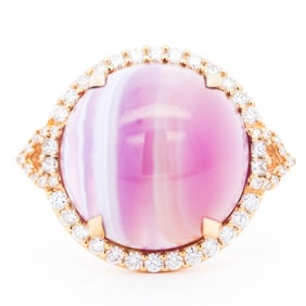18KYG 13.94ct Grapesicle Chalcedony & Diamond Ring, Size 7.25