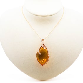 18KYG 25.69ct Baltic Amber & 1.03ctw Diamond Pendant Necklace 18"