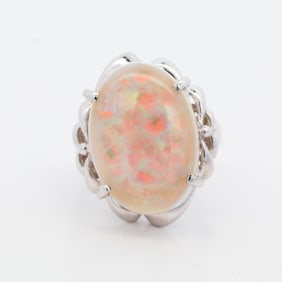 PT900 12.19 ct Cabochon Opal Solitaire Ring, 5.75