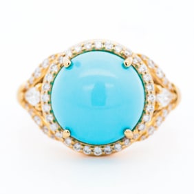18KYG Chromia 5.60ct Sleeping Beauty Turquoise & .55ctw Diamond Ring, Size 7.25