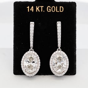14K WG 7.75ctw Lab Grown Oval Brilliant Diamond Earrings