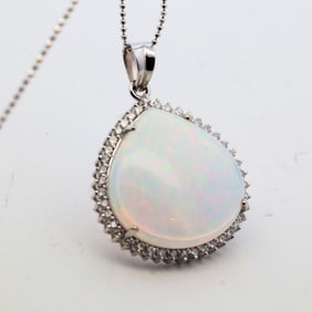 Magnificent 18K WG 26.60ct Opal & 1.15ctw Diamond Necklace 20"
