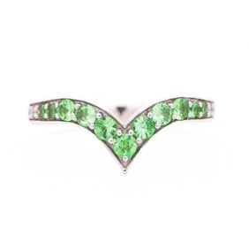 18KWG Mint Tsavorite & Diamond Chevron Ring, Size 7