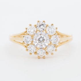 10K Yellow Gold 1.00ctw Lab Diamond Cluster Diamond Ring