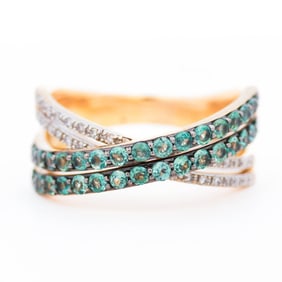 14KYG 1.00ctw Alexandrite & .15ctw Diamond Crossover Band, Size 9