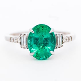 18KWG 2.60ct Natural Zambian Emerald & Diamond Solitaire Ring, Size 7.25