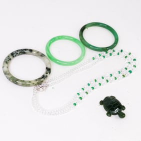 Group of Jade and Natural Stone Bangles and Jewelry