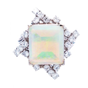 Incredible Platinum Opal & Diamond Cocktail Ring, Size 5.75