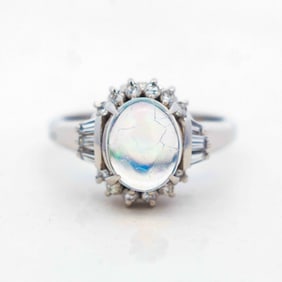 Pt'900 1.23ct Opal & .44ctw Natural Diamond Halo Ring, sz 5.5