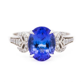 14KWG 3.17ct Tanzanite & Diamond Ring, Size 7
