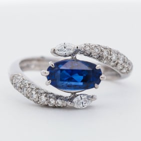 GIA Certified 18KWG 2.43ct No Heat Sri Lanka Sapphire & 0.60ctw Diamond Ring, Size 6.75
