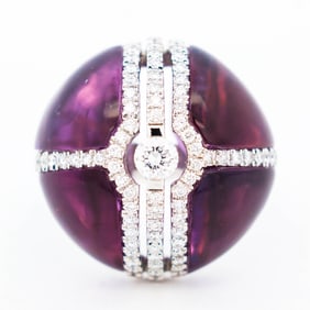 18KWG 13.80ctw Amethyst & 0.58ctw Natural Diamond Cocktail Ring sz 5.5