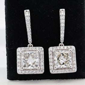 14KWG 7.00ctw Lab Grown Princess Cut Diamond Drop Earrings