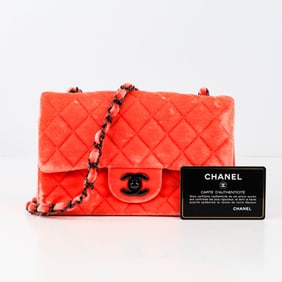 CHANEL 2015 Velvet Classic Flap Shoulder Bag w/COA