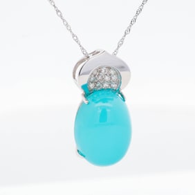 18KWG 11.37ct Blue-Green Chalcedony & Diamond Drop Pendant Necklace, 18"