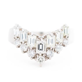 Platinum 1.00ct Natural Baguette Diamond V-Wing Ring, 5.25