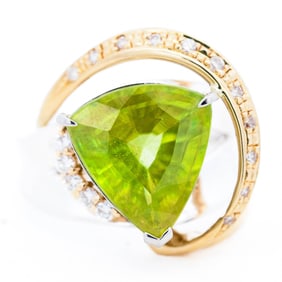 Platinum & 18KYG 5.99ct Sphene & Diamond Ring, size 6