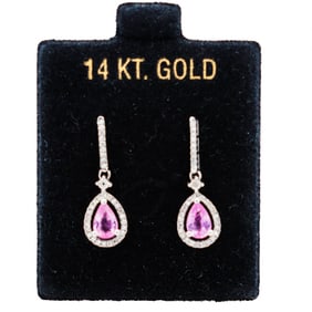 14KWG .95ct Pink Sapphire & Natural .20ctw Diamond Earrings