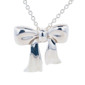Vintage 1990 Tiffany & Co. Ribbon Pendant Necklace in Sterling Silver, 1990