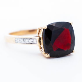 14KYG Cushion Cut Garnet & Diamond Filigree Ring, 7