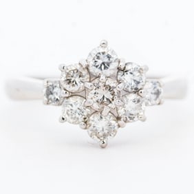 1.00ct Diamond Cluster Ring in 950 Platinum, Size 6