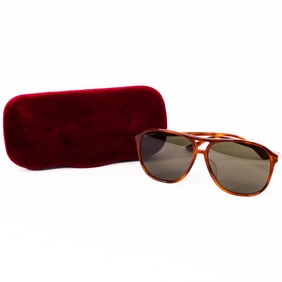 Brand New Gucci Aviator Sunglasses Brown Acetate with Green Lenses – With Case