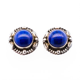 Georg Jensen Lapis Lazuli Earrings, Design 39B, Sterling Silver – c. 1915 design