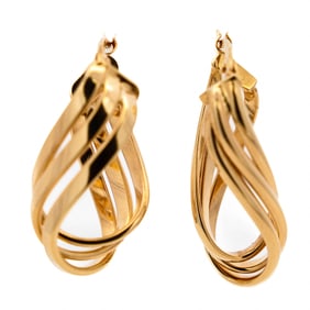 14K Yellow Gold Italian Twist Hoop Earrings 1"