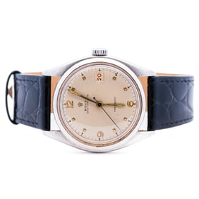 1950s Rolex Oysterdate Precision 6094 Stainless Steel Silver Dial 34mm