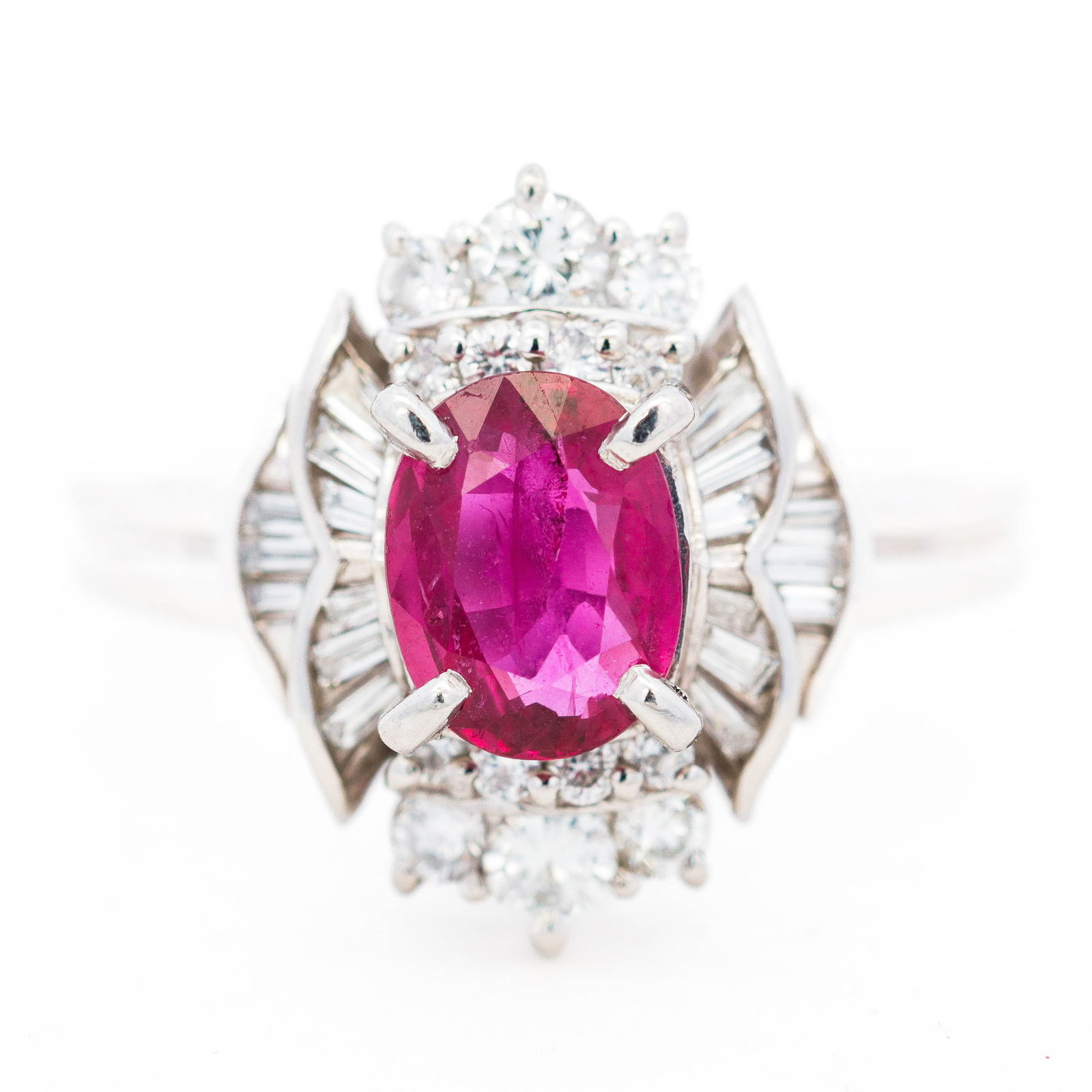 GIA Platinum Purplish Red 1.44ct Ruby & 0.62ct Diamond Ring, Size 7.5 (1 of 5)