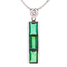 Platinum 1.80ct Tourmaline & Diamond Pendant Necklace 16"