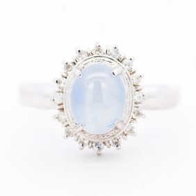 2.33ct Star Sapphire and Diamond Cluster Ring – Platinum Dress Ring – Size 5.5