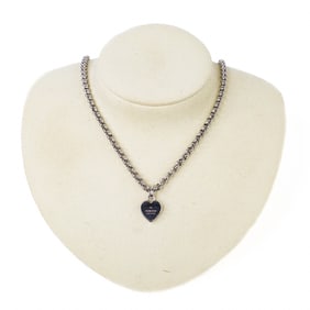 Gucci Chain Link Necklace with Heart Shaped Pendant in Sterling Silver 20"