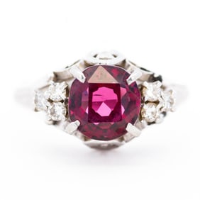 Excellent Garnet and Diamond Platinum Ring – Size 5