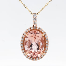 18KYG 5.86ct Morganite & 0.40ctw Natural Diamond Necklace 18"