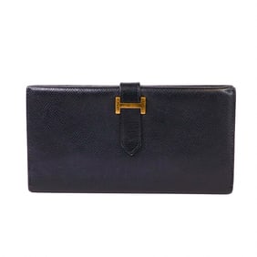 Hermes Bearn Wallet Black Leather – Gold H Clasp, Y Stamp