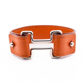 Hermes Night Bracelet Orange Leather with Palladium Hardware