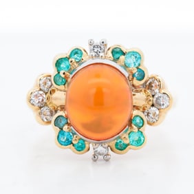18KYG "Globby" 4.03ct Fire-Opal, Paraiba Tourmaline & Diamond Cluster Ring, 8