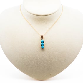 14KYG 1.43ctw Sleeping Beauty Turquoise & Garnet Pendant Necklace 18"