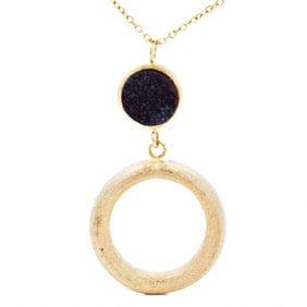 14K Gold Two Tone Italian Druzzy Quartz Pendant Necklace 17"