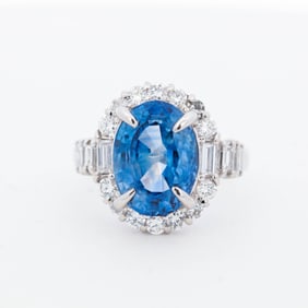 5.21ct Sapphire & 1.01ctw Diamond Ring in Platinum w/GIA