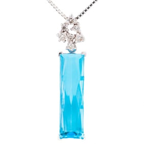 Anime Water Blue Topaz and Diamond Pendant Necklace in 18K White Gold