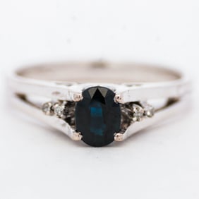 18KWG 1.24ct Sapphire & Diamond Ring, Size 6.75