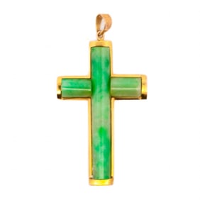 14K White Gold Jade Cross Pendant