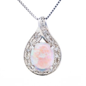 Platinum 900/850 Black Opal 1.00ct Diamond 0.15ct Necklace – Teardrop Halo, 17.5 in