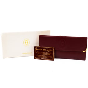 Cartier Must Bordeaux Leather Long Wallet with Clasp
