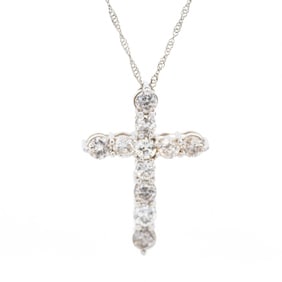 Platinum 1.00ct Natural Diamond Cross Necklace 16.5" Great Christmas Gift