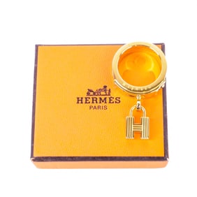 Hermes Cadena Kelly Ring Gold Plated with Leather Detail – with Box