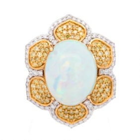 18KWG 10.19ct Orion Opal w/Natural 1.31ctw Yellow & White Diamond Ring, size 7