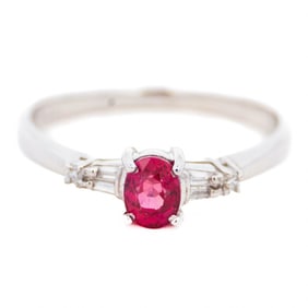 Midcentury Platinum .48ct Ruby & Diamond Ring Size 5.75